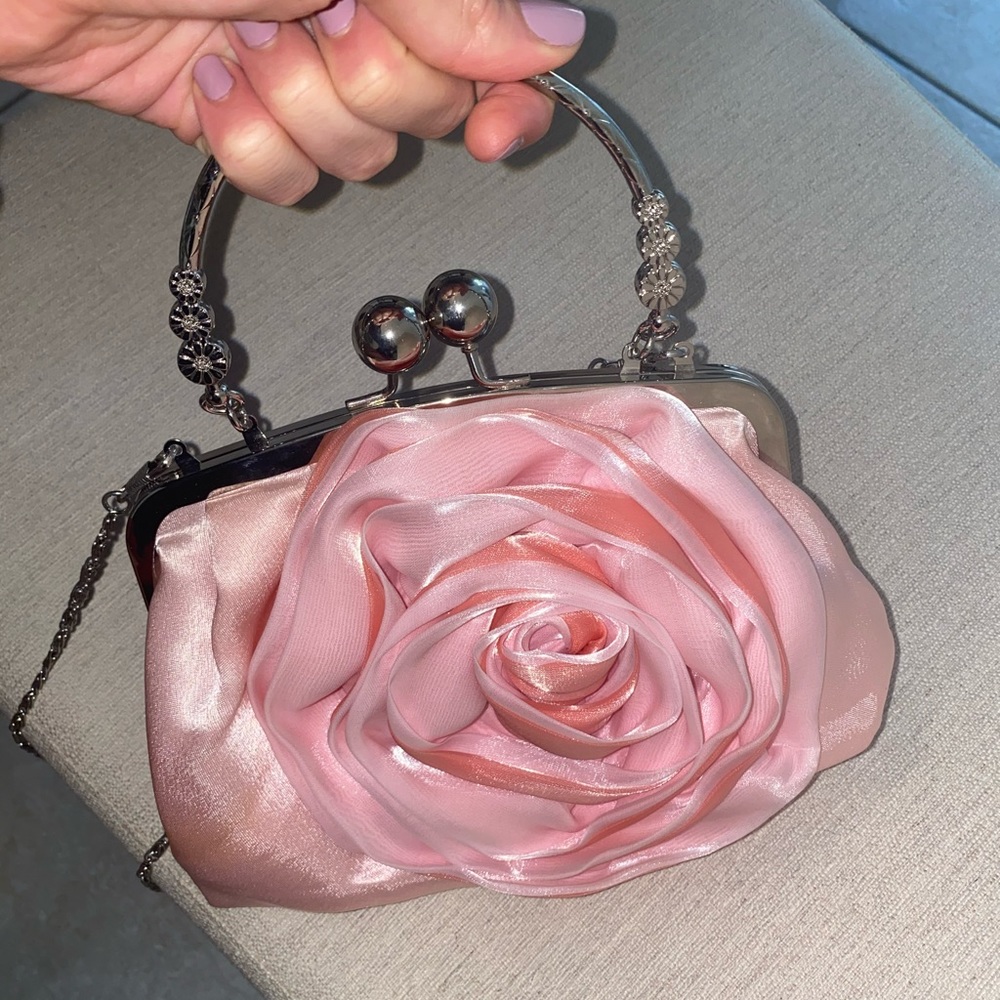 Rose Pink Satin Crossbody Clutch Bag